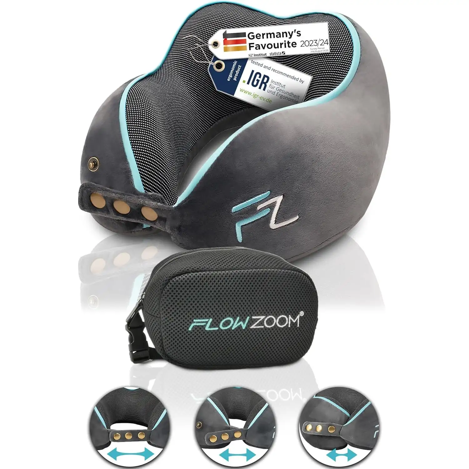 FlowZoom Travel Pillow Memory Foam - Airplane Neck Pillow - 1
